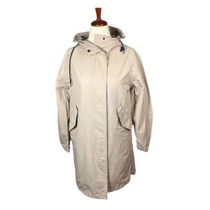 Everlane ReNew Anorak Rain Jacket Trench Coat Size Medium Khaki Hooded Long